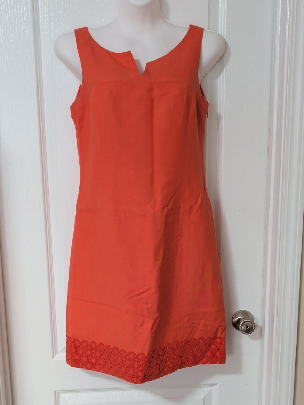 Merona Orange Sleeveless Shift Dress with Crochet Hem Linen